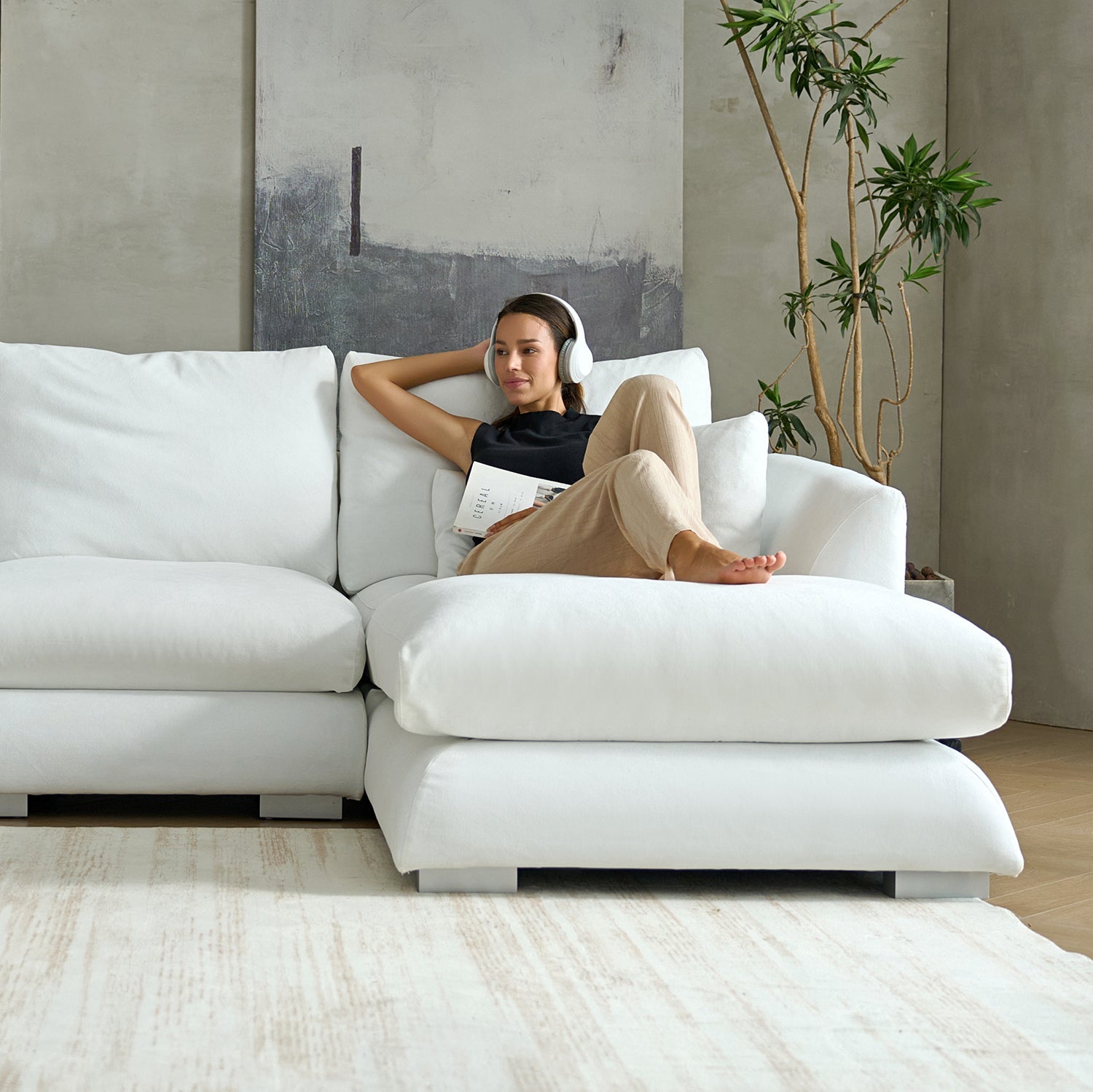 Feathers Sectional Couch Chaise Lounge 88-170 Inches