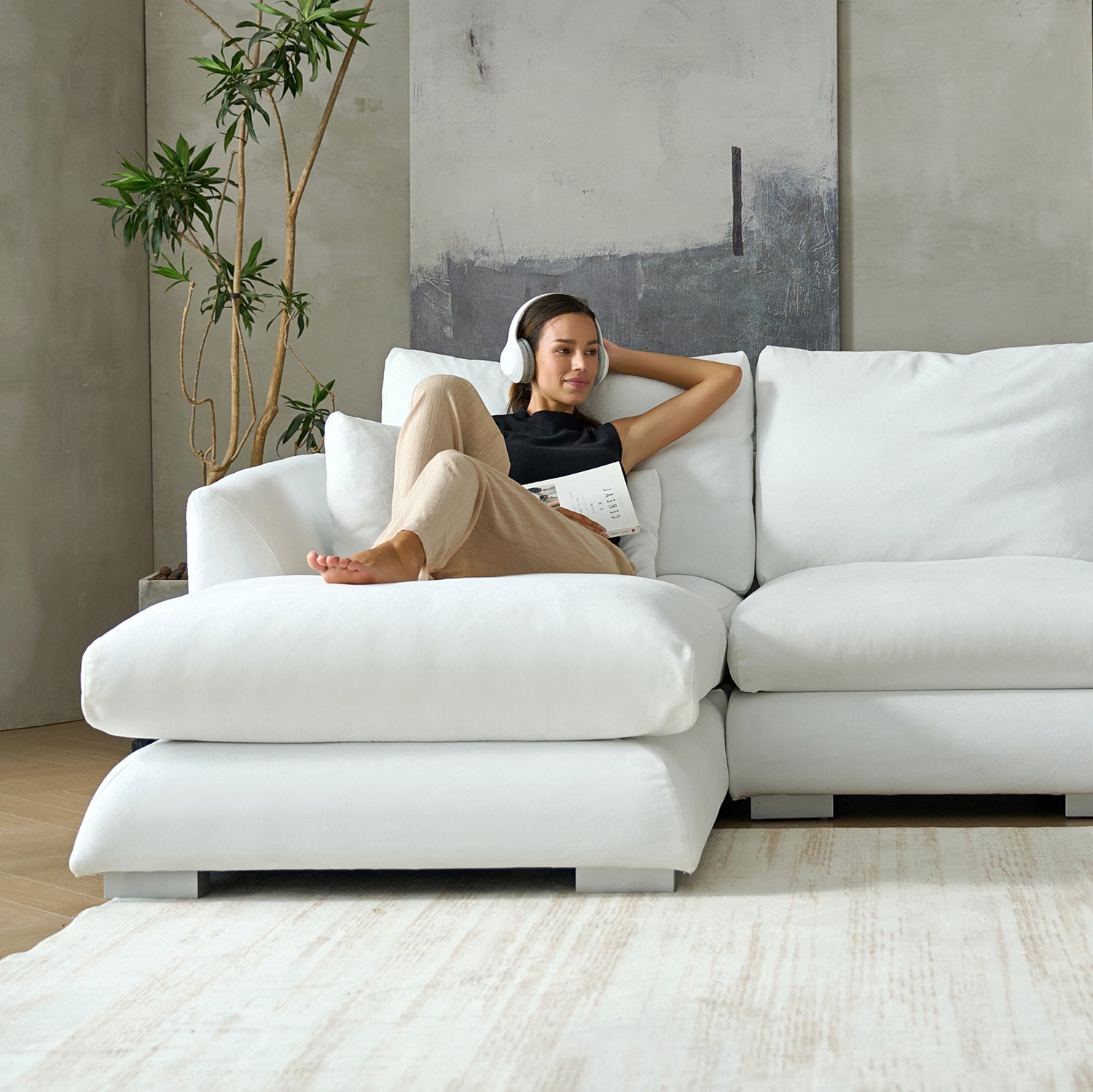Feathers Sectional Couch Chaise Lounge 88-170 Inches