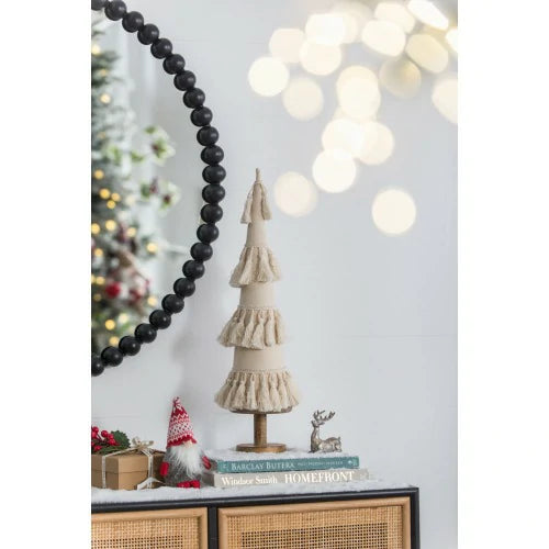 Fringed Cone Decor with Wooden Base