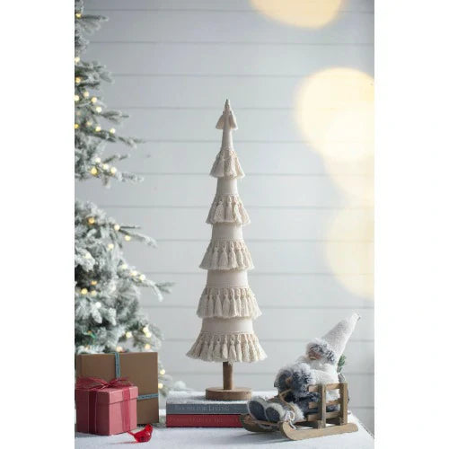 Fringed Cone Decor with Wooden Base