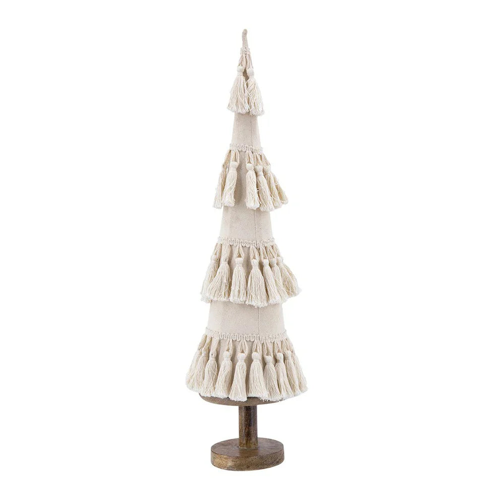Fringed Cone Decor with Wooden Base