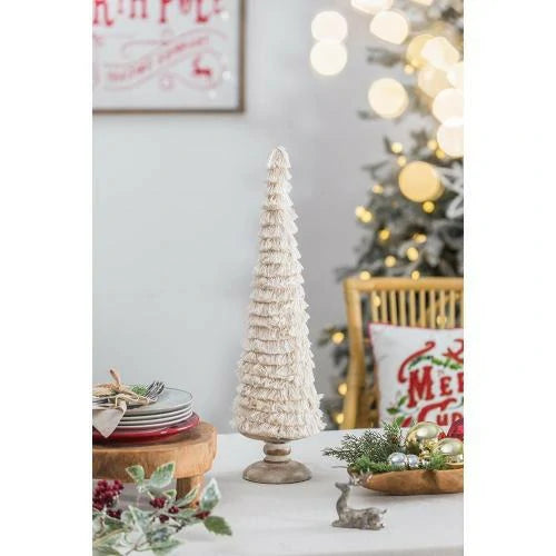 Fringed Cone Decor with Wooden Base