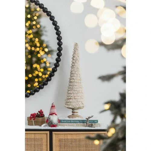 Fringed Cone Decor with Wooden Base