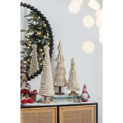 Fringed Cone Decor with Wooden Base