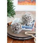 Frosted Christmas Ornaments Set of 4 Natural Sparkling Twig Balls