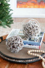 Frosted Christmas Ornaments Set of 4 Natural Twig Balls 5 Inch