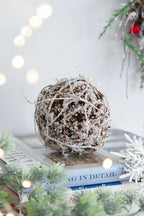 Frosted Christmas Ornaments Set of 4 Natural Twig Balls 5 Inch