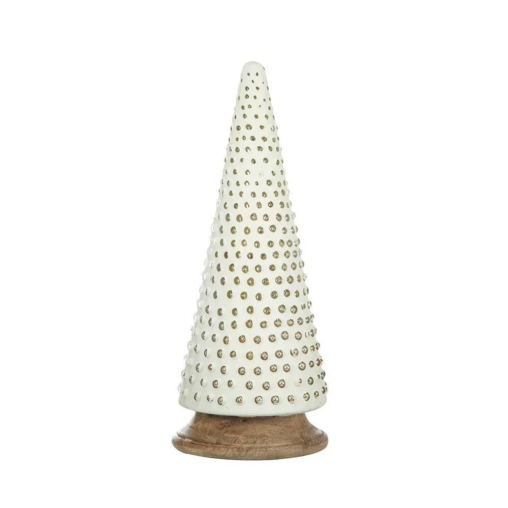 Glass Christmas Cone Tree Decor-Cream