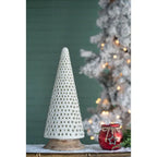 Glass Christmas Cone Tree Decor-Cream
