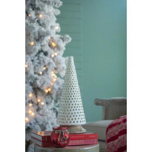 Glass Christmas Cone Tree Decor-Cream