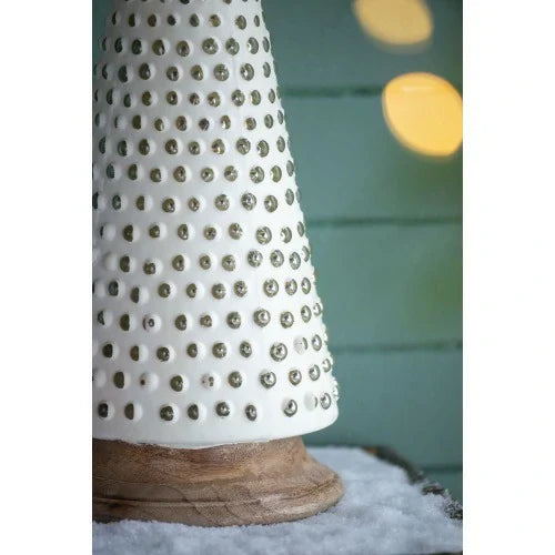 Glass Christmas Cone Tree Decor-Cream