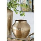 Gold Chiseled Aluminum Vase 11x11x9 Inch Modern Home Decor Centerpiece