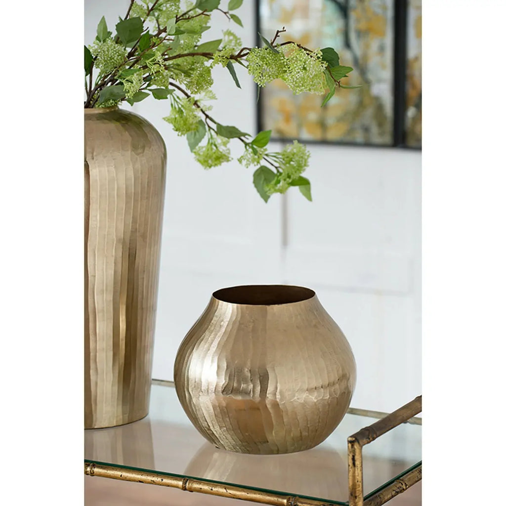 Gold Chiseled Aluminum Vase 11x11x9 Inch Modern Home Decor Centerpiece