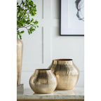 Gold Chiseled Aluminum Vase 11x11x9 Inch Modern Home Decor Centerpiece