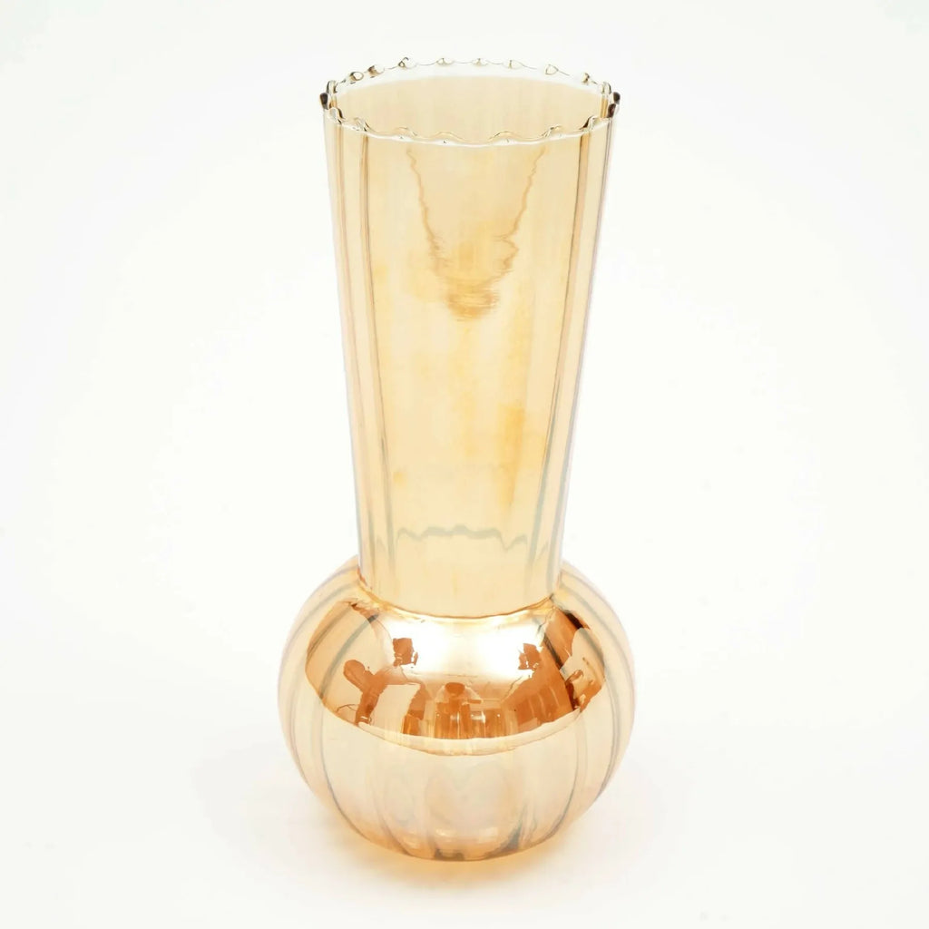 Gold Ribbed Bud Vase with Scalloped Rim 6.2 Inch Modern Home Decor