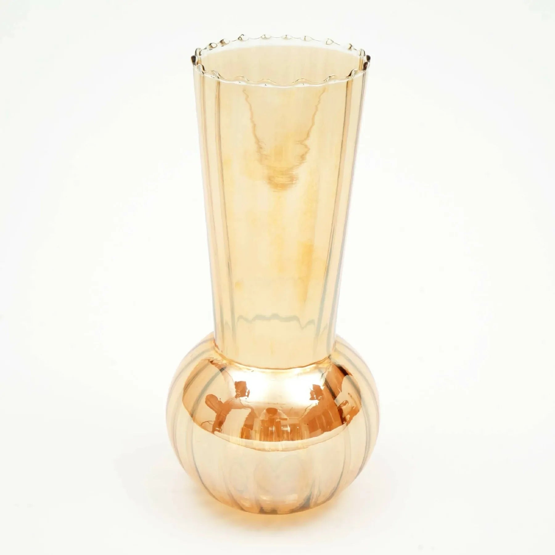 Gold Ribbed Bud Vase with Scalloped Rim 6.2 Inch Modern Home Decor