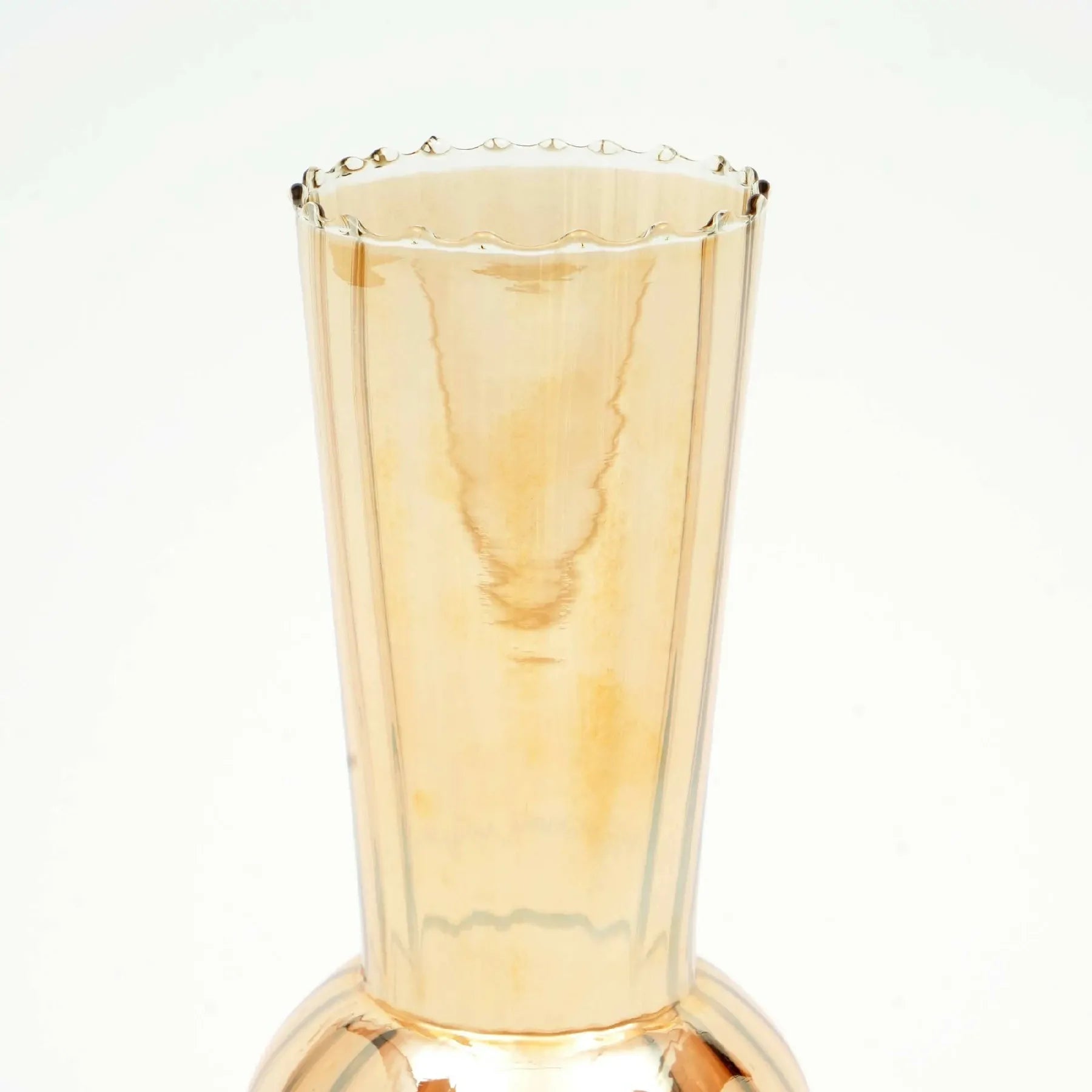 Gold Ribbed Bud Vase with Scalloped Rim 6.2 Inch Modern Home Decor