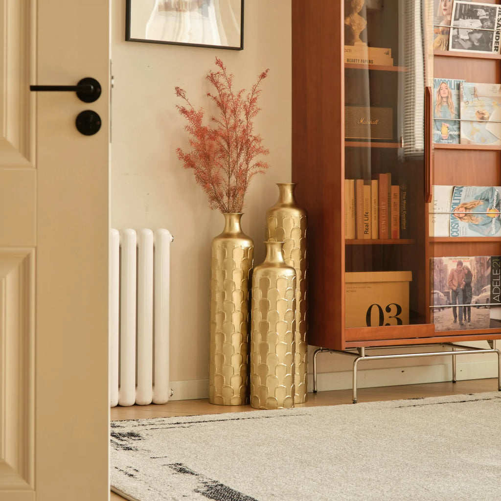 Gold Scale Texture Metal Floor Vases Set of 3 Modern Home Decor