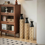 Gold and Black Scale Texture Metal Floor Vases Set of 3 Modern Home Decor