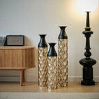 Gold and Black Scale Texture Metal Floor Vases Set of 3 Modern Home Decor