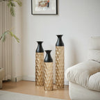 Gold and Black Scale Texture Metal Floor Vases Set of 3 Modern Home Decor