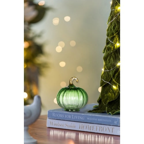 Green Glass Pumpkin Decor - 4pcs Fall and Thanksgiving Ornaments