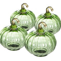 Green Glass Pumpkin Decor - 4pcs Fall and Thanksgiving Ornaments