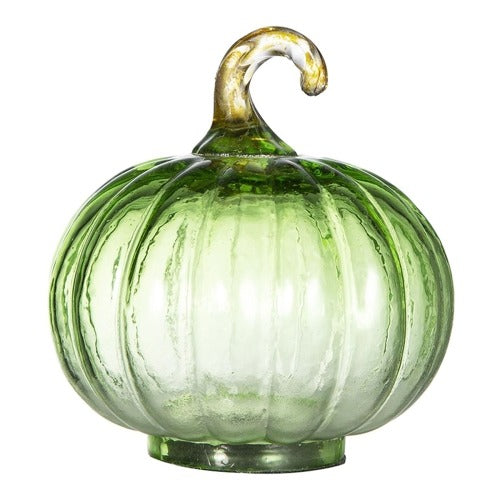 Green Glass Pumpkin Decor - 4pcs Fall and Thanksgiving Ornaments