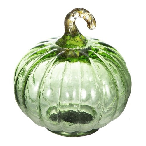 Green Glass Pumpkin Decor - 4pcs Fall and Thanksgiving Ornaments