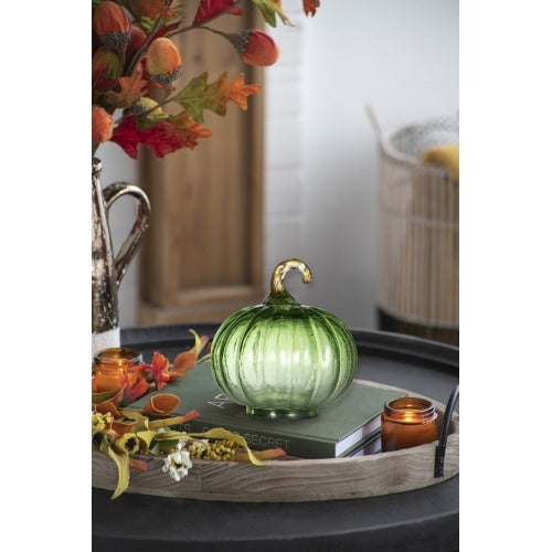 Green Glass Pumpkin Decor - 4pcs Fall and Thanksgiving Ornaments