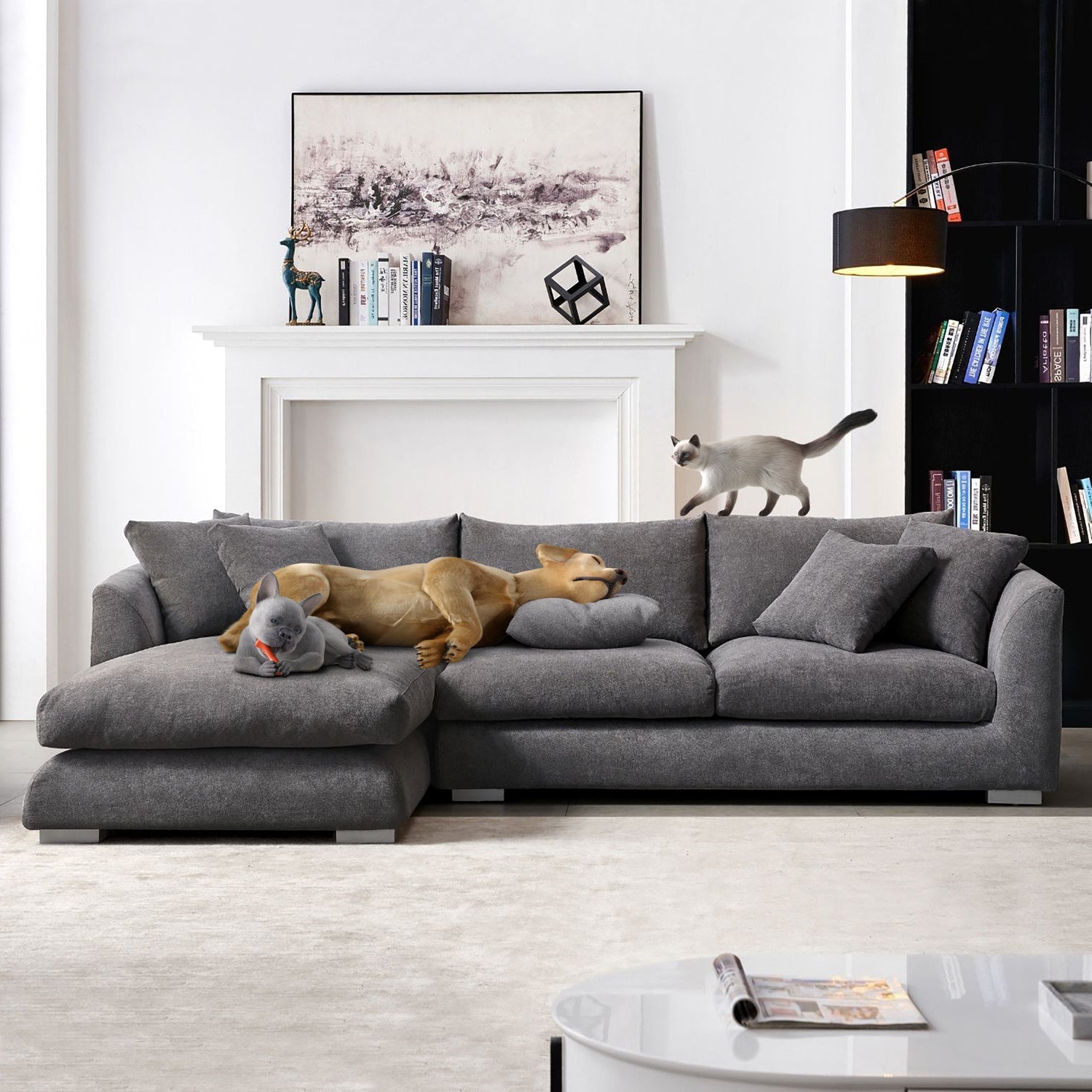 Feathers Sectional Couch Chaise Lounge 88-170 Inches