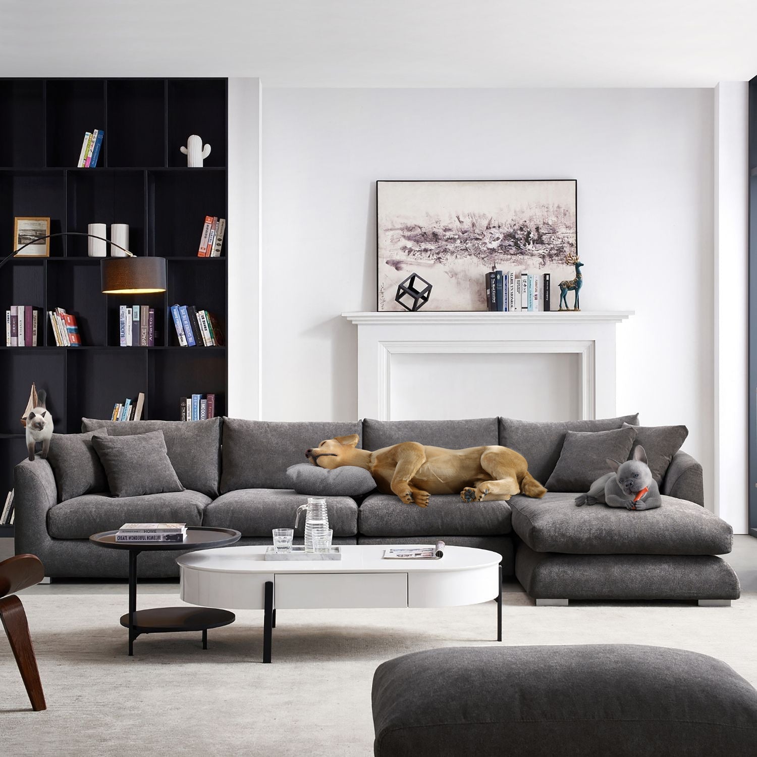 Feathers Sectional Couch Chaise Lounge 88-170 Inches