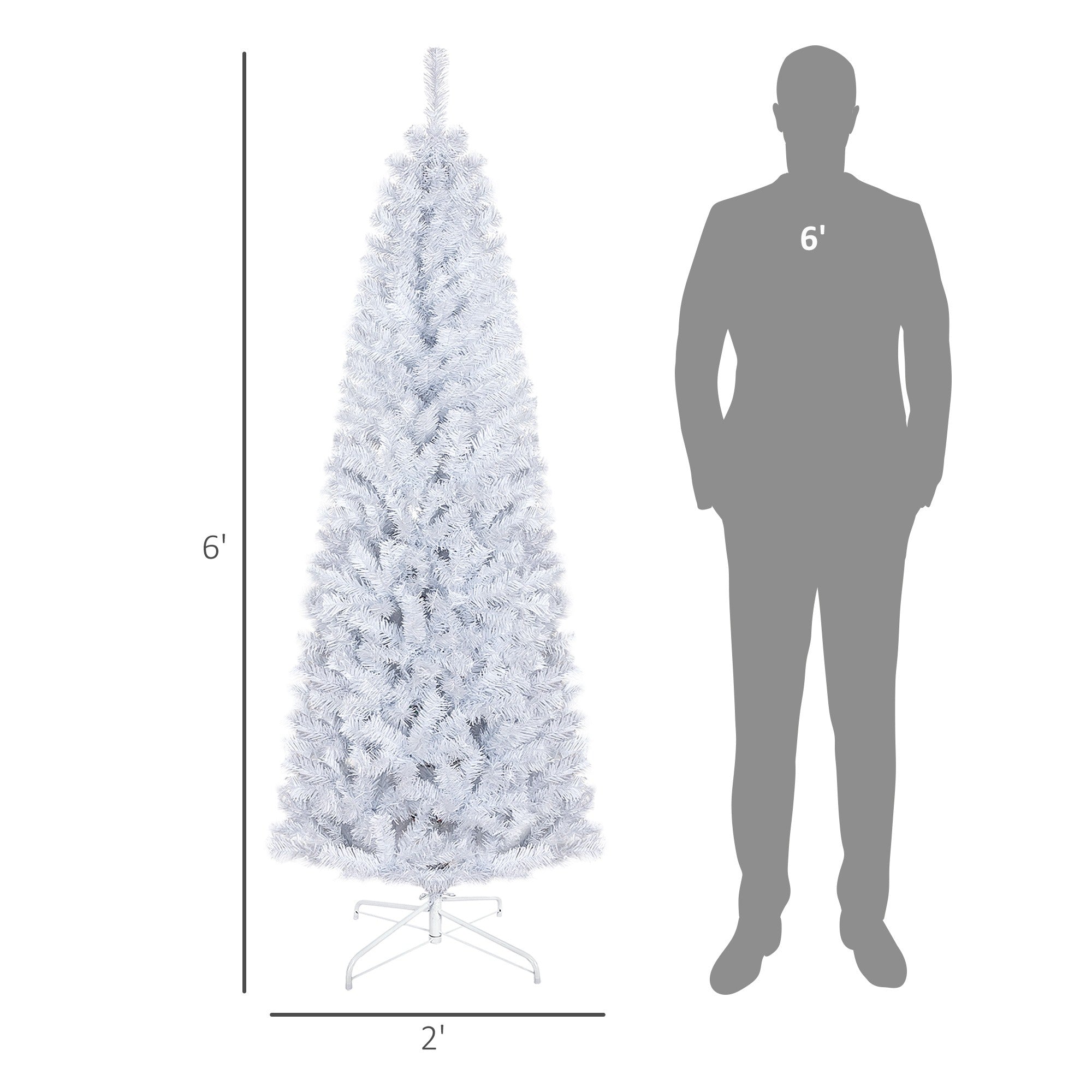 6ft Slim Artificial Christmas Tree, Unlit White Pencil Xmas Tree