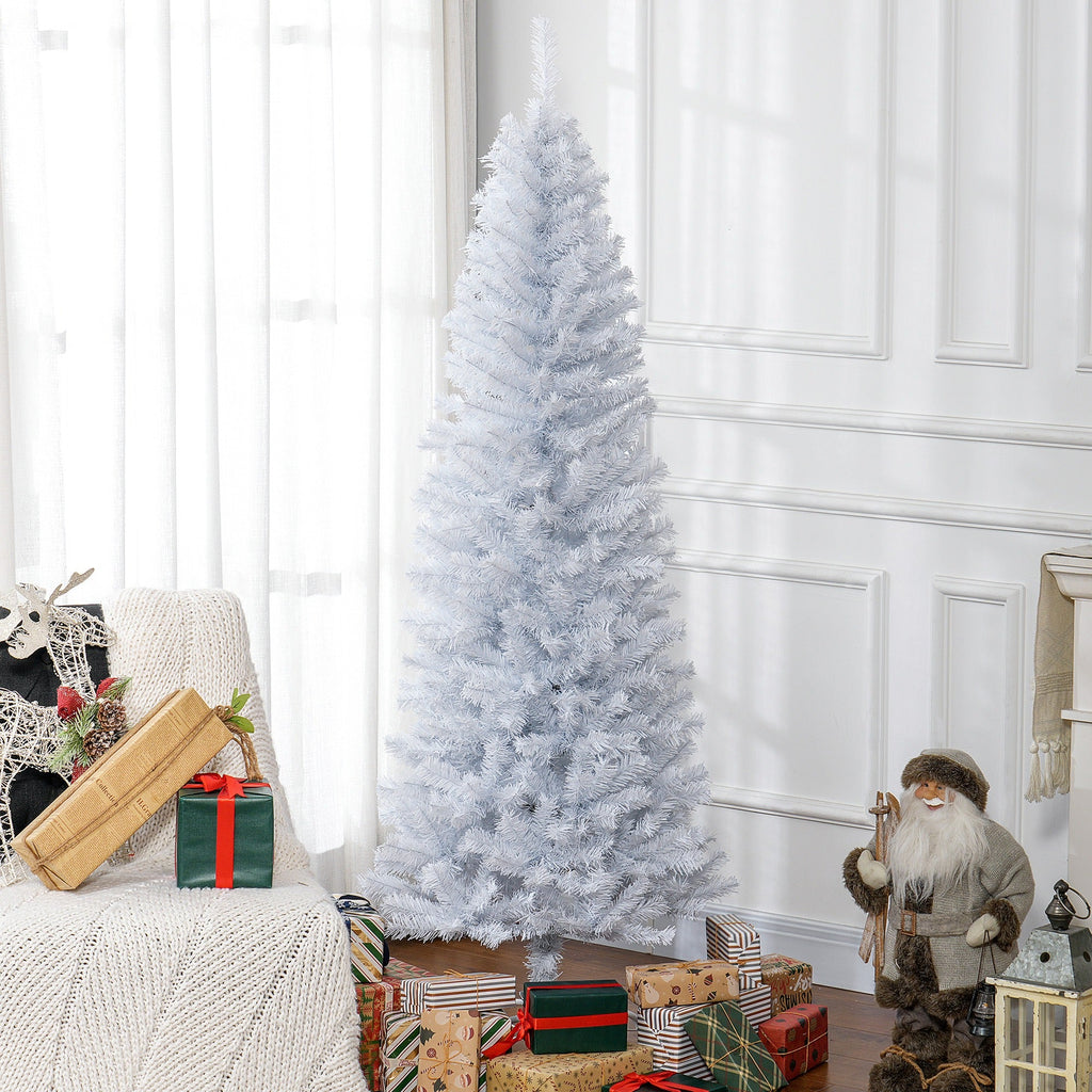 6ft Slim Artificial Christmas Tree, Unlit White Pencil Xmas Tree