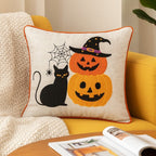 Halloween Black Cat Pumpkin Stack Pillow