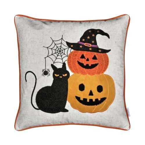 Halloween Black Cat Pumpkin Stack Pillow