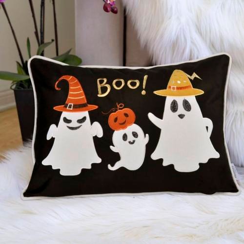Halloween Boo Ghost Pillow-Black