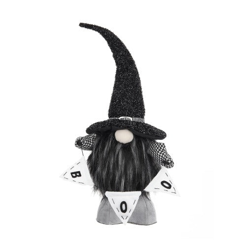 Halloween Decor Fabric Black Gnome with 'Boo' Banner