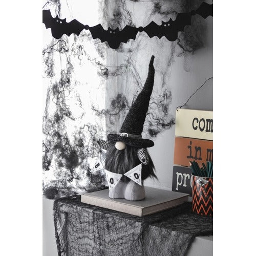 Halloween Decor Fabric Black Gnome with 'Boo' Banner