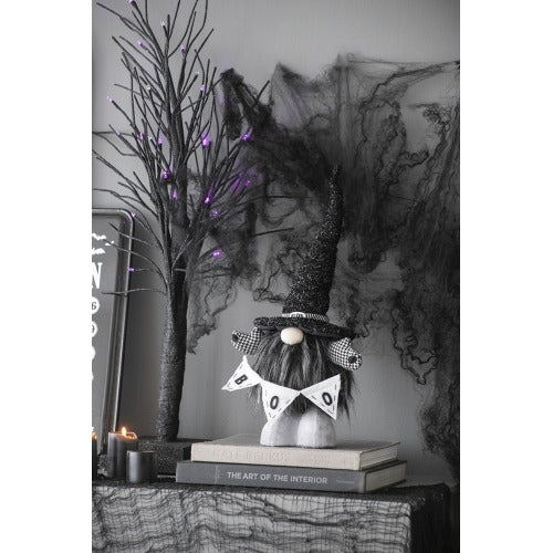 Halloween Decor Fabric Black Gnome with 'Boo' Banner