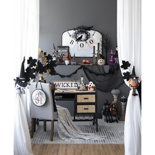 Halloween Decor Fabric Black Gnome with 'Boo' Banner