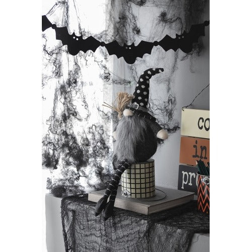 Halloween Decor Fabric Sitting Black Gnome With Broomstick