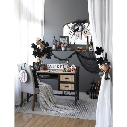 Halloween Decor Fabric Sitting Black Gnome With Broomstick