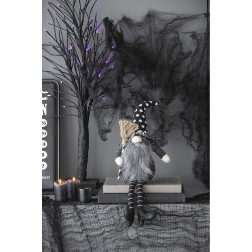 Halloween Decor Fabric Sitting Black Gnome With Broomstick