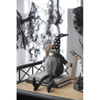 Halloween Decor Fabric Sitting Black Gnome With Broomstick