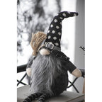Halloween Decor Fabric Sitting Black Gnome With Broomstick