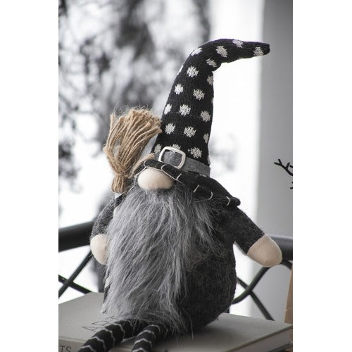 Halloween Decor Fabric Sitting Black Gnome With Broomstick