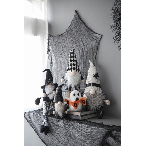 Halloween Decor Fabric Sitting Black Gnome With Broomstick