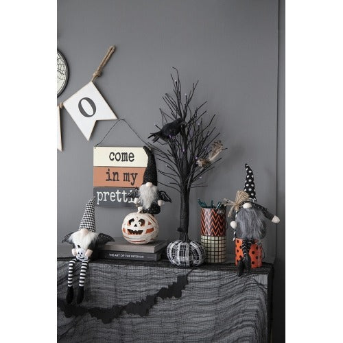 Halloween Decor Fabric Sitting Black Gnome With Broomstick