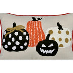 Halloween Pumpkin Embroidered Pillow - Polka Dot Linen Cushion